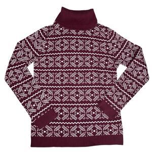 Vintage PP Town Maroon Turtleneck ❤️ Nordic Geometric Knit Pullover - Fits S/M